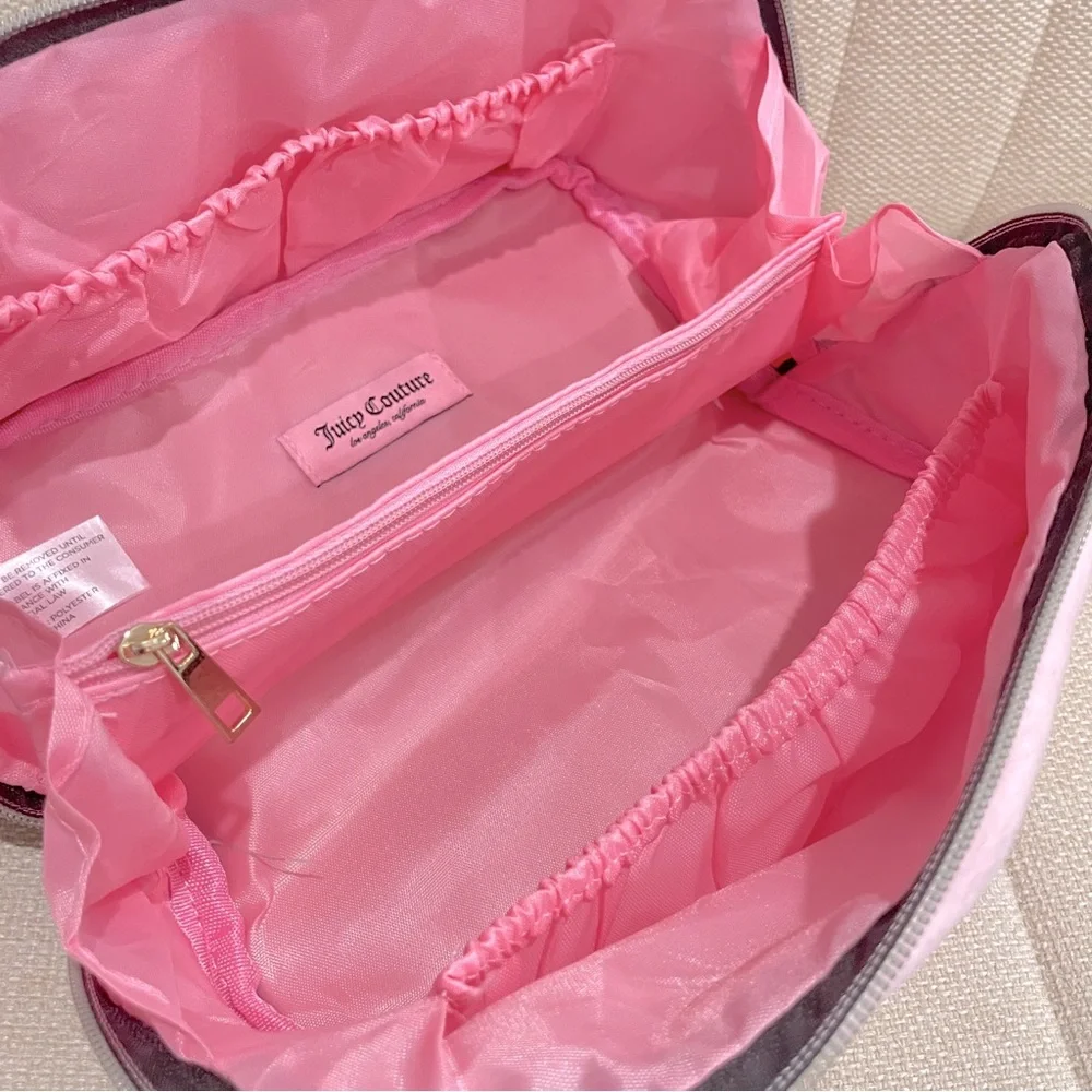 NEW Juicy‎ Couture Pink Velour Rhinestone Logo Makeup Bag Toiletry Case